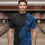 Custom Black And Blue Tribal Bowling Quarter Zip Shirt, Bowling Team League Shirt