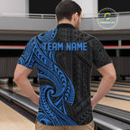 Custom Black And Blue Tribal Bowling Quarter Zip Shirt, Bowling Team League Shirt
