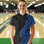 Custom Black And Blue Tribal Bowling Quarter-Zip Shirt, Bowling Team League Shirt