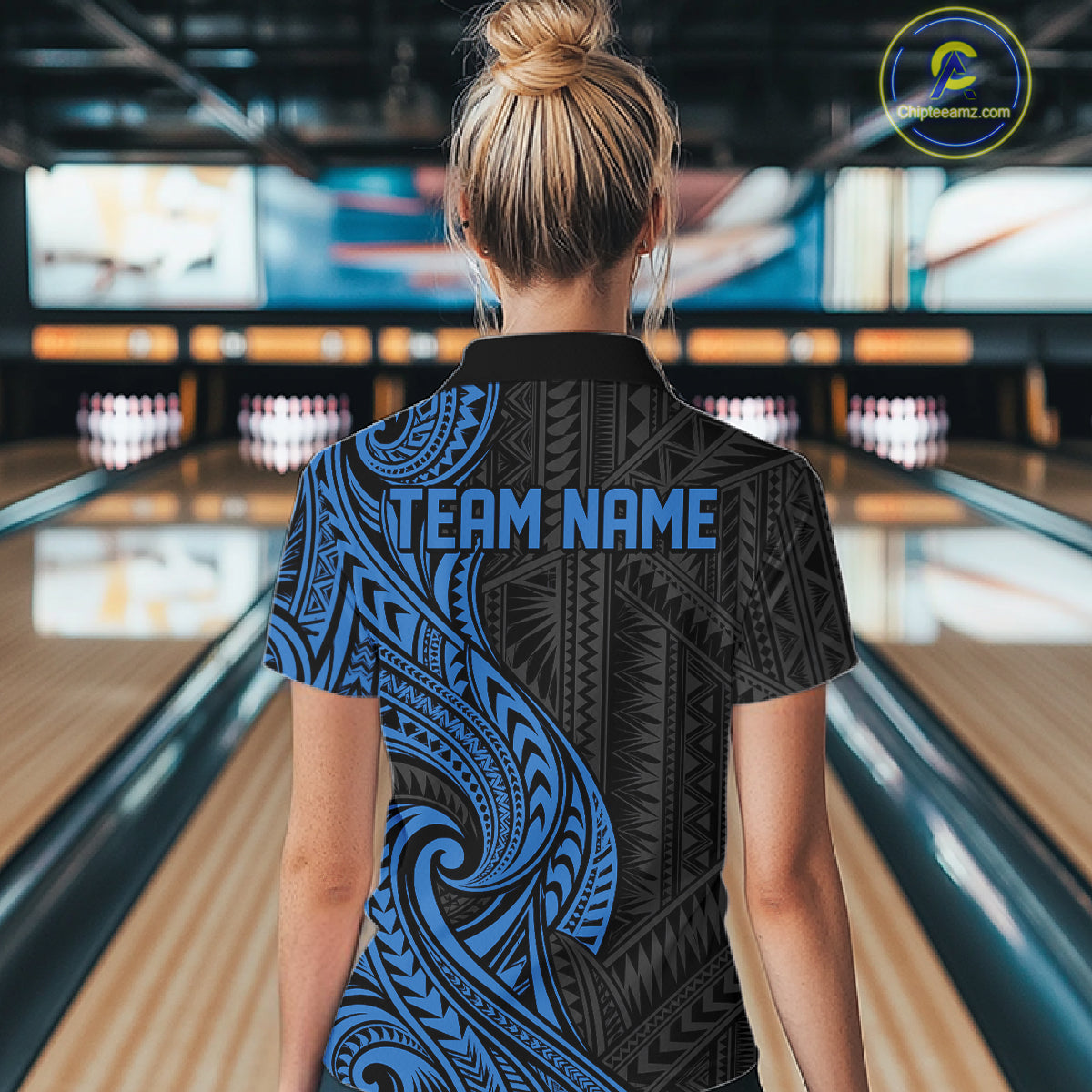 Custom Black And Blue Tribal Bowling Quarter-Zip Shirt, Bowling Team League Shirt