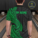 Custom Black And Green Tribal Bowling Polo Shirt, Bowling Team League Shirt
