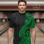 Custom Black And Green Tribal Bowling Quarter Zip Shirt, Bowling Team League Shirt