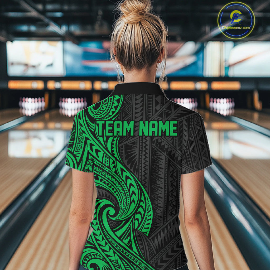 Custom Black And Green Tribal Bowling Quarter-Zip Shirt, Bowling Team League Shirt