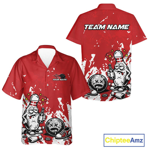 Red Custom Drunk Bowling Ball And Pin Funny And Hawaiian Shirt, Bowling And Beer Jersey