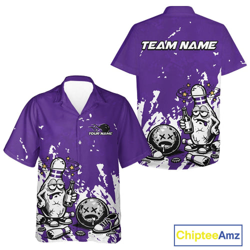 Purple Custom Drunk Bowling Ball And Pin Funny And Hawaiian Shirt, Bowling And Beer Jersey