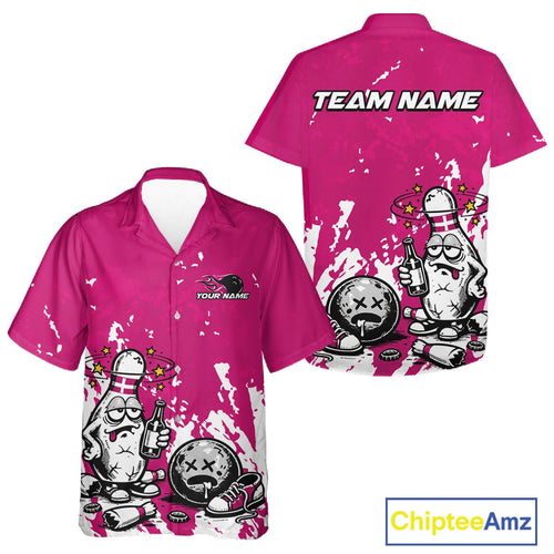 Pink Custom Drunk Bowling Ball And Pin Funny And Hawaiian Shirt, Bowling And Beer Jersey