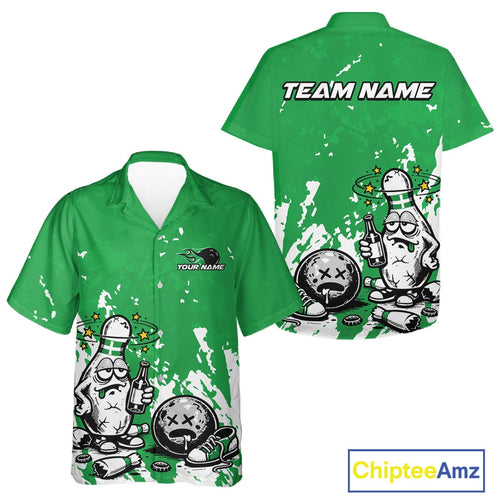 Green Custom Drunk Bowling Ball And Pin Funny And Hawaiian Shirt, Bowling And Beer Jersey