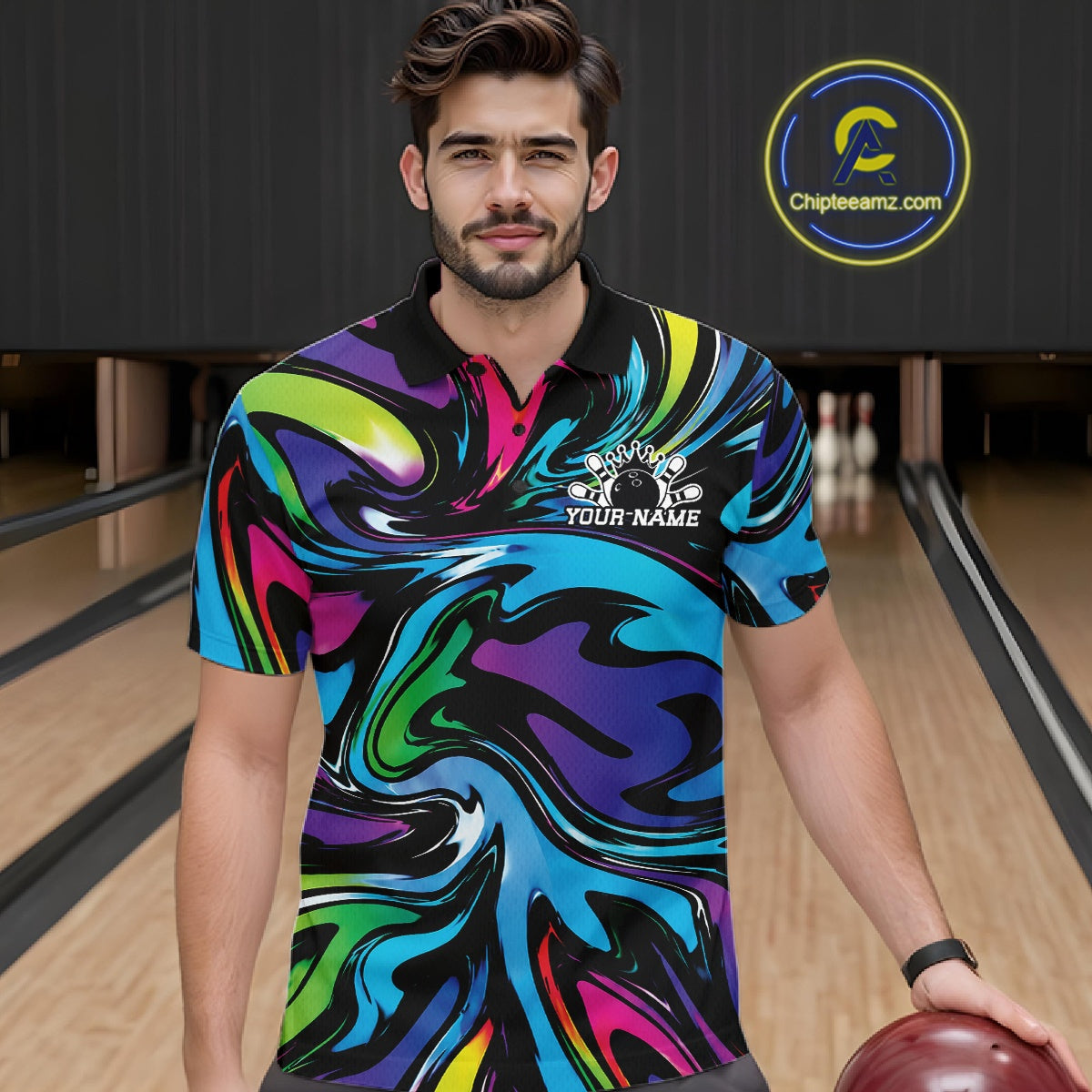 Custom Colorful Bowling Tournament Polo Shirt, Bowling League Shirt Team Jerseys