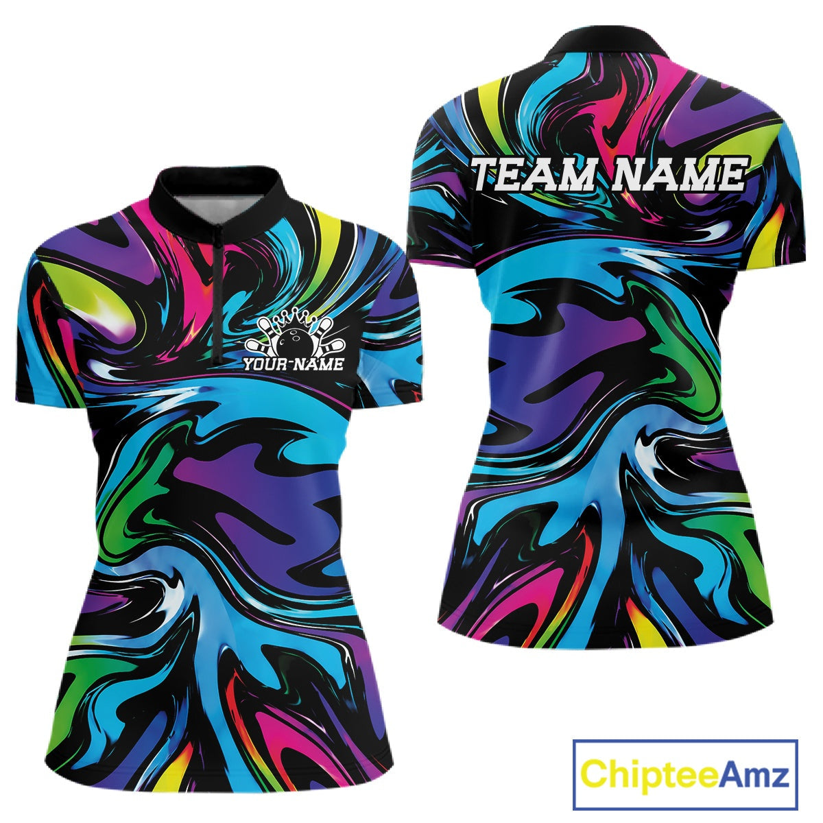 Custom Colorful Bowling Tournament Quarter-Zip Shirt, Bowling League Shirt