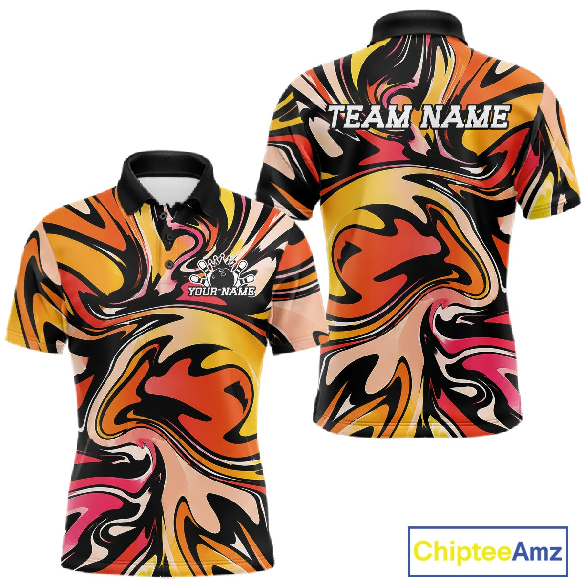 Custom Colorful Bowling Tournament Polo Shirt, Bowling League Shirt Team Jerseys