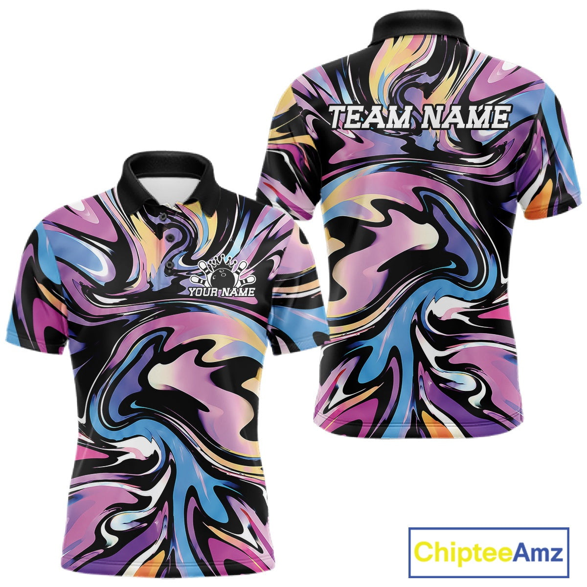 Custom Colorful Bowling Tournament Polo Shirt, Bowling League Shirt Team Jerseys