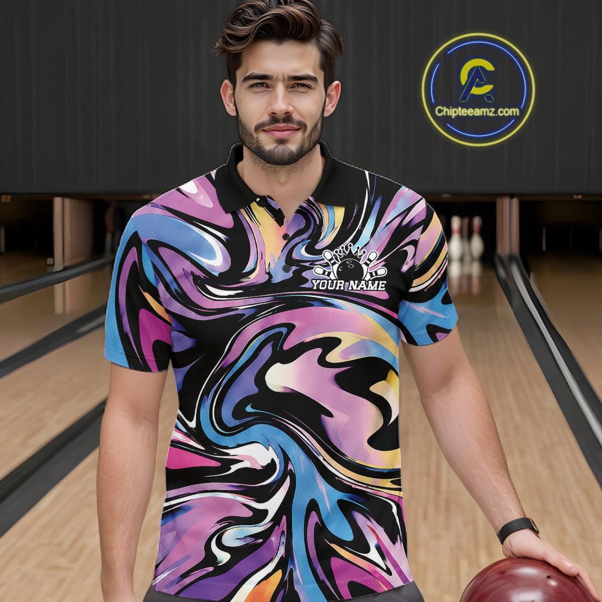 Custom Colorful Bowling Tournament Polo Shirt, Bowling League Shirt Team Jerseys
