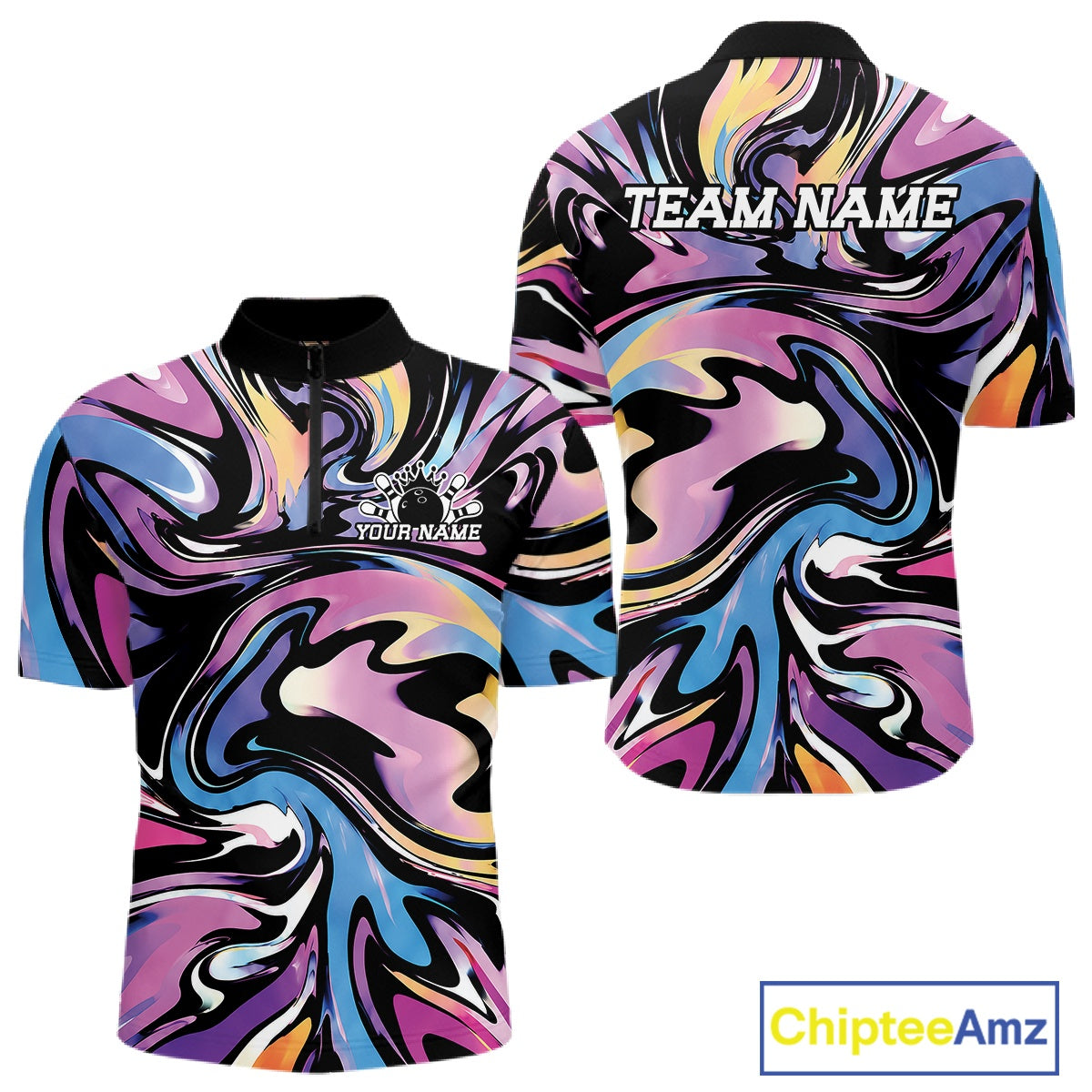 Custom Colorful Bowling Tournament Quarter-Zip Shirt, Bowling League Shirt Team Jerseys