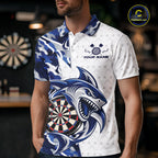 Custom Blue Camo Shark Dart Polo Shirt, Dart League Shirt Dart Team Outfit