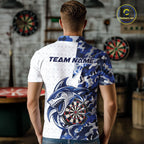 Custom Blue Camo Shark Dart Polo Shirt, Dart League Shirt Dart Team Outfit