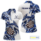 Custom Blue Camo Shark Dart Polo Shirt, Dart League Shirt Dart Team Outfit
