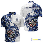 Custom Blue Camo Shark Dart Quarter Zip Shirt, Dart League Shirt Dart Team Outfit