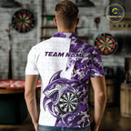 Custom Purple Camo Shark Dart Polo Shirt, Dart League Shirt Dart Team Outfit