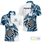 Custom Steel Blue Camo Shark Dart Polo Shirt, Dart League Shirt Dart Team Outfit