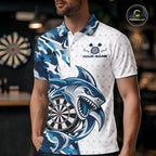 Custom Steel Blue Camo Shark Dart Polo Shirt, Dart League Shirt Dart Team Outfit