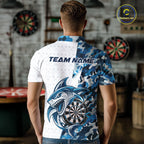 Custom Steel Blue Camo Shark Dart Polo Shirt, Dart League Shirt Dart Team Outfit