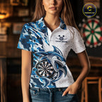 Custom Steel Blue Camo Shark Dart Polo Shirt, Dart League Shirt Dart Team Outfit