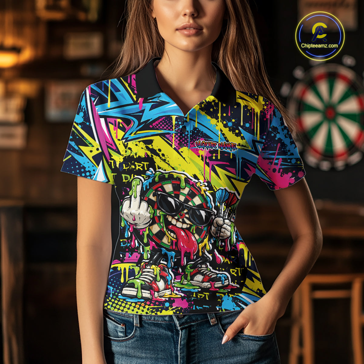 Custom Colorful Dripping Graffiti Funny Dartboard Dart Polo Shirt Team Jersey