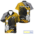 Custom Funny Bowling And Button Up Shirt, Yellow Bowling Ball And Pin Bowling Jersey