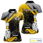 Custom Funny Bowling Polo Shirt, Yellow Bowling Ball And Pin Bowling Jersey