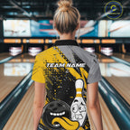 Custom Funny Bowling Polo Shirt, Yellow Bowling Ball And Pin Bowling Jersey