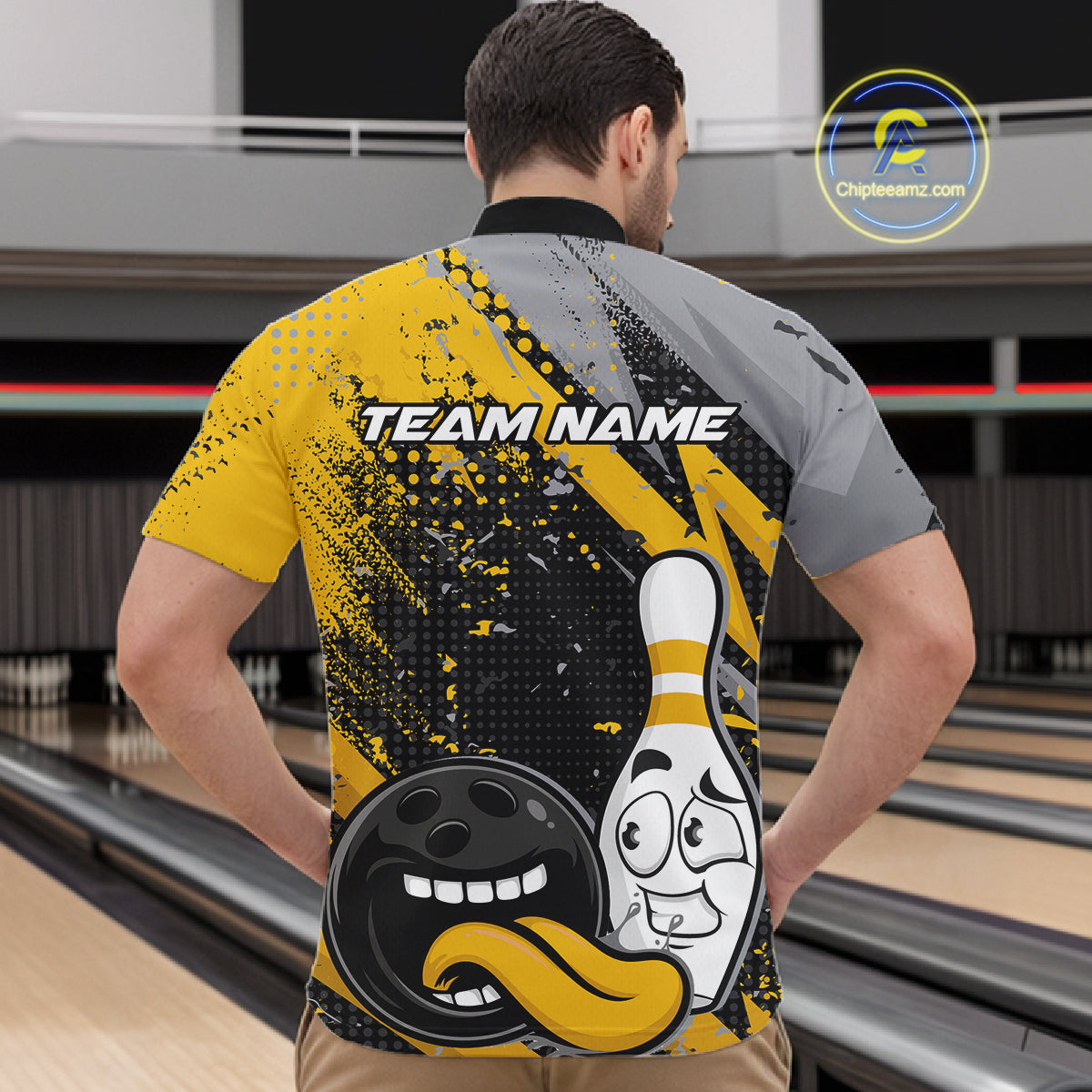 Custom Funny Bowling Quarter Zip Shirt, Yellow Bowling Ball And Pin Bowling Jersey