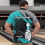 Custom Funny Bowling Quarter Zip Shirt, Turquoise Bowling Ball And Pin Bowling Jersey