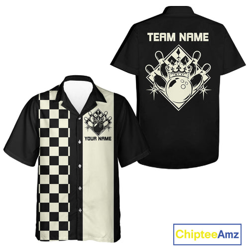 Bowling King And Queen Custom Retro Bowling Button Up Shirt, Matching Team Shirt