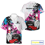 Custom Blue And Pink Funny Bowling Team And Button Up Shirt, Bowling Jersey Bowler Gift
