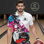 Custom Blue And Pink Funny Bowling Team Polo Shirt, Bowling Jersey Bowler Gift