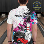 Custom Blue And Pink Funny Bowling Team Polo Shirt, Bowling Jersey Bowler Gift