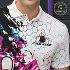 Custom Blue And Pink Funny Bowling Team Polo Shirt, Bowling Jersey Bowler Gift