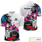 Custom Blue And Pink Funny Bowling Team Quarter Zip Shirt, Bowling Jersey Bowler Gift