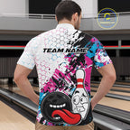 Custom Blue And Pink Funny Bowling Team Quarter Zip Shirt, Bowling Jersey Bowler Gift