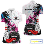 Custom Blue And Pink Funny Bowling Team Quarter-Zip Shirt, Bowling Jersey