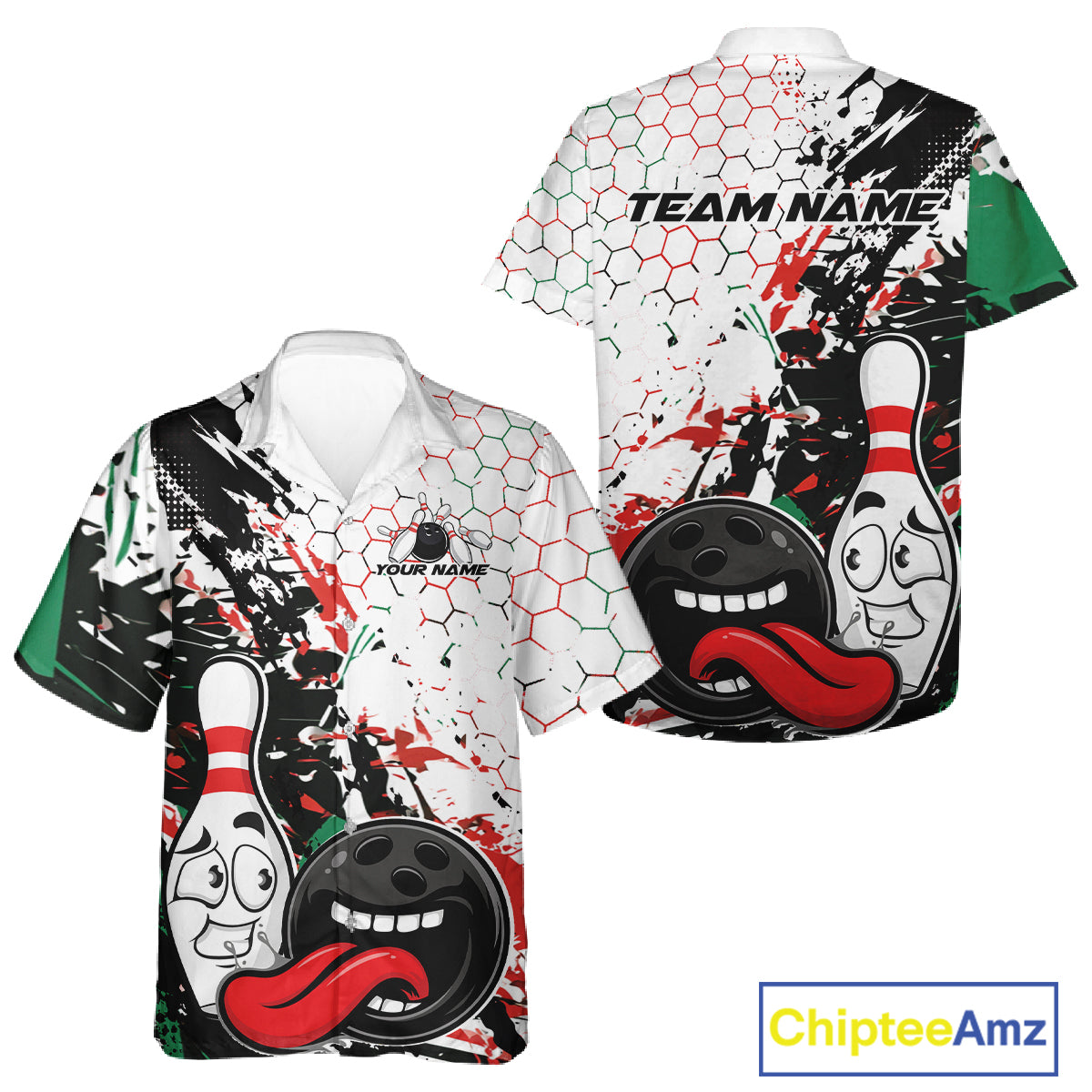Custom Black, Red And Green Funny Bowling And Button Up Shirt, Bowling Jersey Bowler Gift