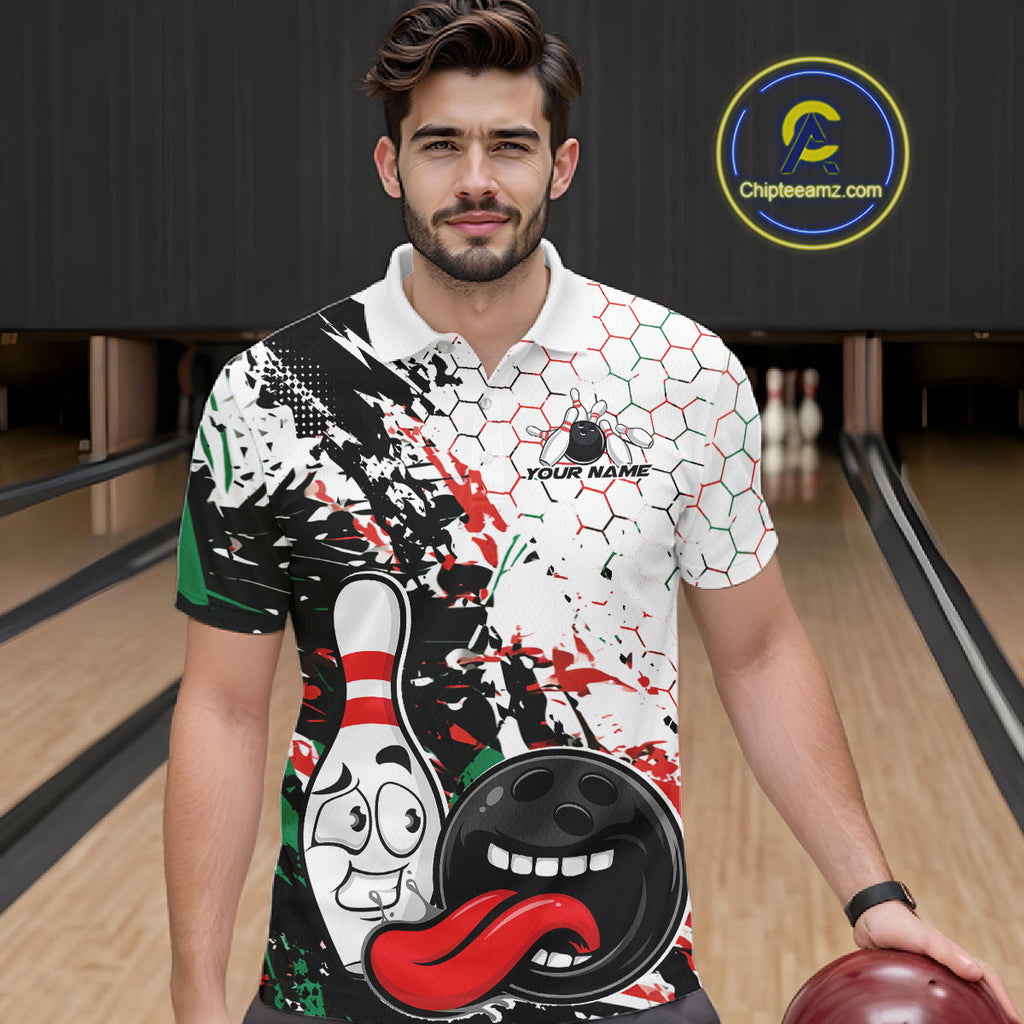Custom Black, Red And Green Funny Bowling Polo Shirt, Bowling Jersey Bowler Gift