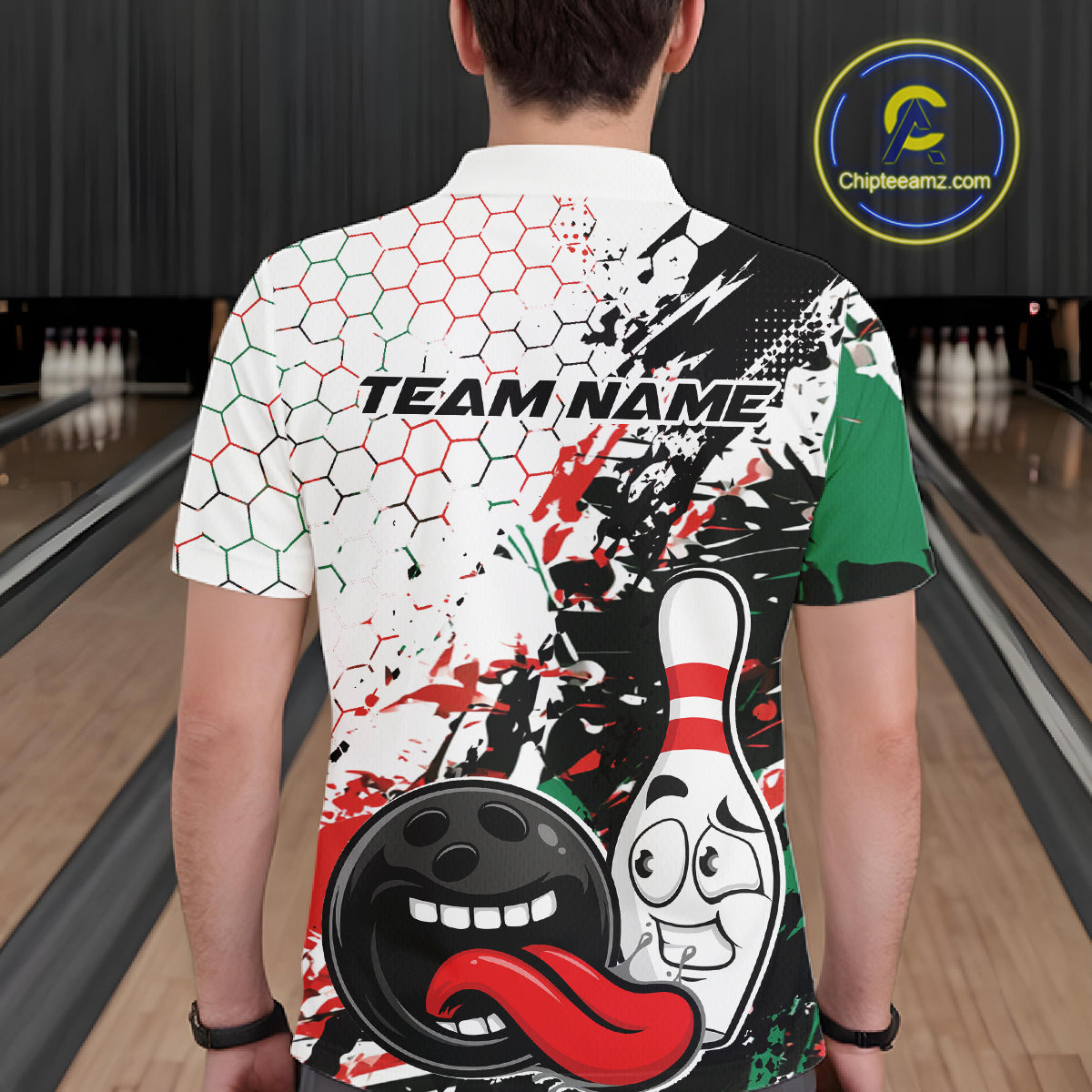 Custom Black, Red And Green Funny Bowling Polo Shirt, Bowling Jersey Bowler Gift