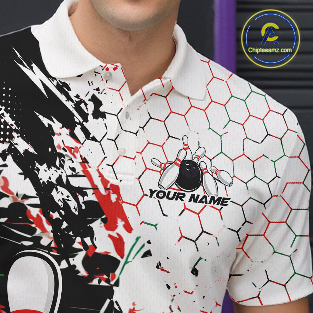 Custom Black, Red And Green Funny Bowling Polo Shirt, Bowling Jersey Bowler Gift