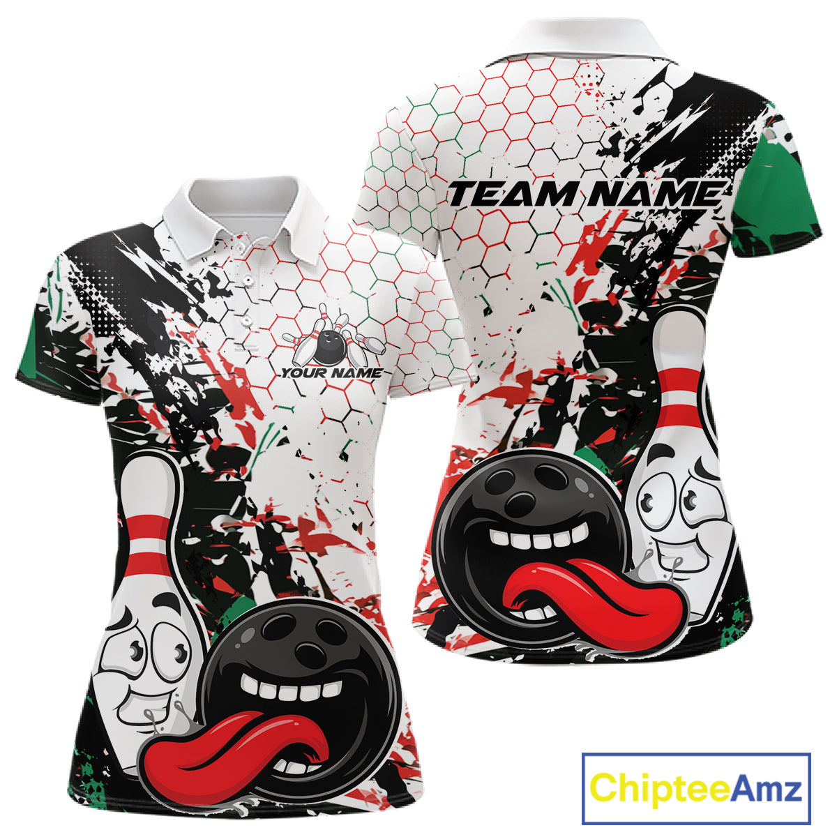 Custom Black, Red And Green Funny Bowling Polo Shirt, Bowling Jersey Bowler Gift