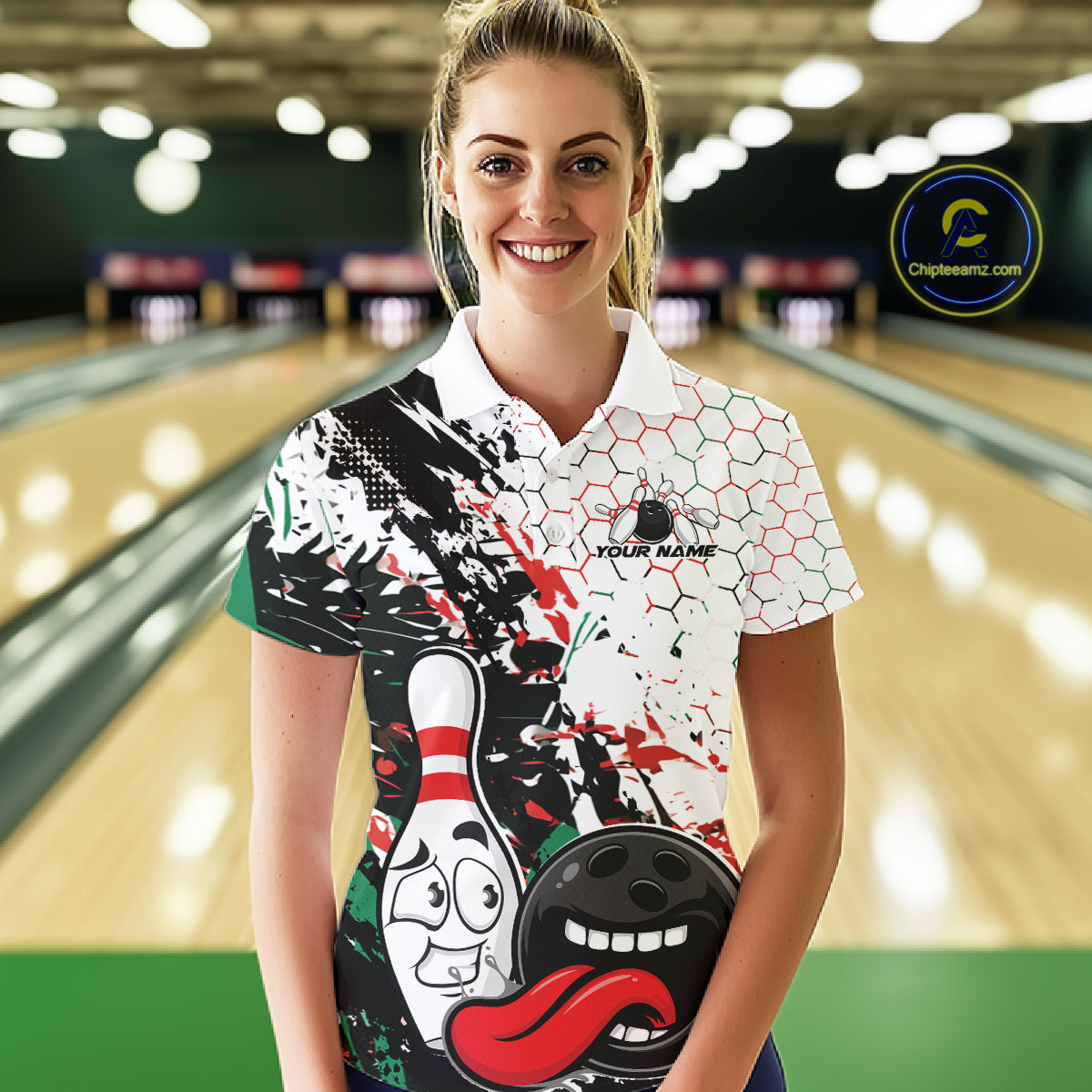 Custom Black, Red And Green Funny Bowling Polo Shirt, Bowling Jersey Bowler Gift