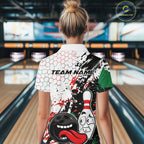 Custom Black, Red And Green Funny Bowling Polo Shirt, Bowling Jersey Bowler Gift