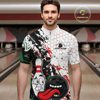 Custom Black, Red And Green Funny Bowling Quarter Zip Shirt, Bowling Jersey Bowler Gift