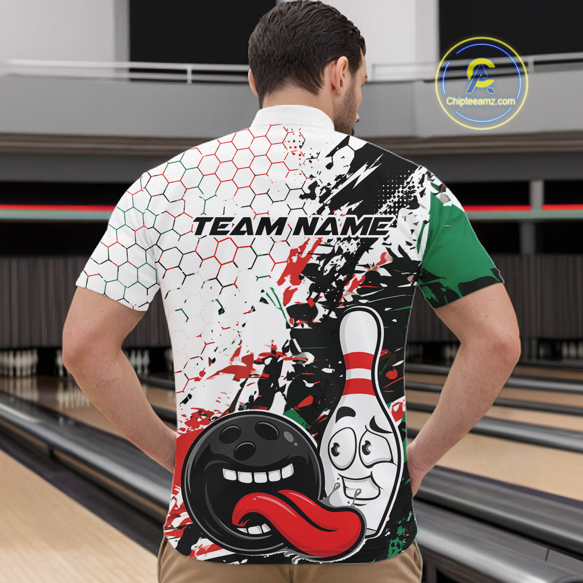 Custom Black, Red And Green Funny Bowling Quarter Zip Shirt, Bowling Jersey Bowler Gift