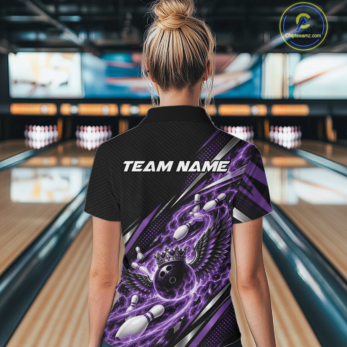 Custom Purple Flame Bowling Quarter-Zip Shirt, Crown Bowling Ball Bowling Jersey